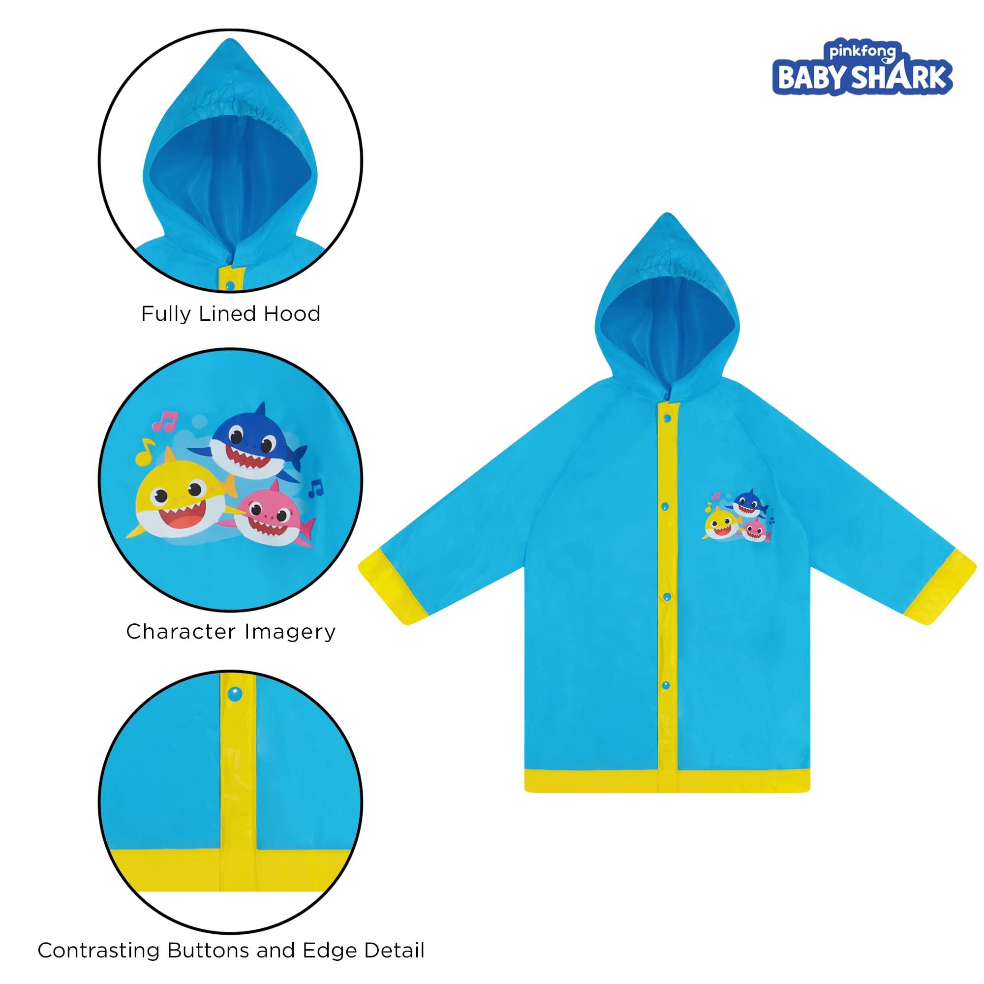 Nickelodeon Boys Umbrella and Poncho Raincoat Set, Baby Shark Boys Rain Wear For Toddler 2-3 Or Kids 4-5