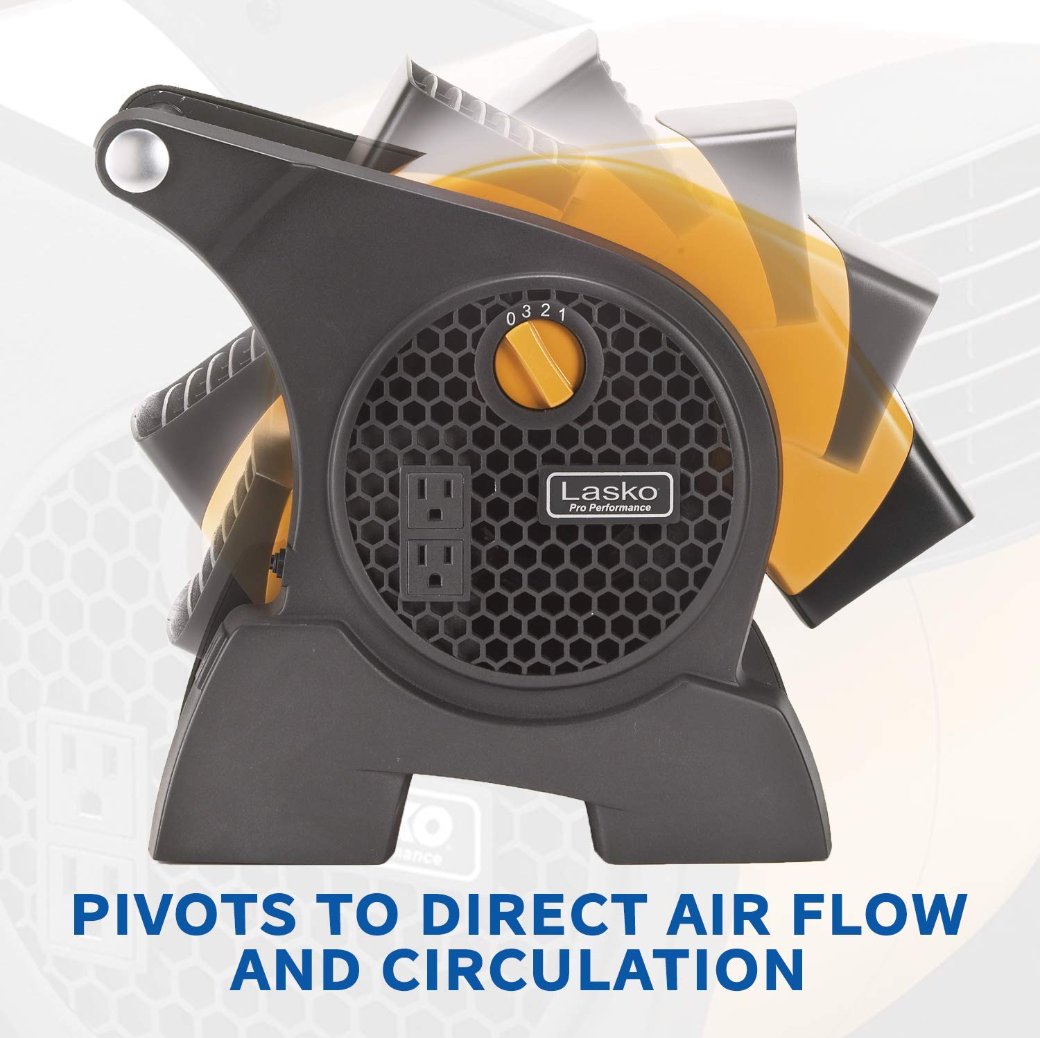 Lasko Pro-Performance High Velocity Utility Fan-Features Pivoting Blower and Built-in Outlets, 1, Yellow 4900