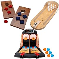 4 Sets Tabletop Game Desktop Arcade Basketball Games Mini Bowling Game Portable Mini Desktop Cornhole Set of 2 Coated Wood Boards with 4 Red 4 Blue Bags Fun Desk Gifts for Kids Adults