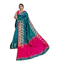 Traditional Indian Women Handloom Cotton Silk Fabric & Blouse Muslim Sari 999j
