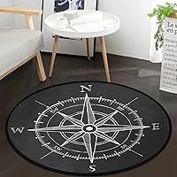 Vintage Wind Rose Compass Black Round Area Rug for Bedroom Living Room Study Playing,Non-Slip Round Floor Mat Carpet, 6 ft