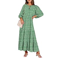ANRABESS Womens Summer Maxi Dresses 2024 Boho Long Flowy Tropical Floral V Neck Puff Sleeve Casual A-Line Beach Dress