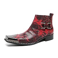 Casual Black Metal Square Toe Buckles Leather Chelsea Boot Snakeskin Texture Fashion Comfort Dress Chukka Boots For Men