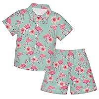 Boys Hawaiian Outfits Summer Button Down Shirt and Short 2 Piece Sets for Kids