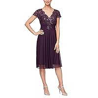 Alex Evenings Women's Short Sleeveless A-line Embroidered Empire Bodice, Cocktail Dress for Special Occasions
