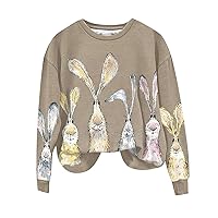 Womens Easter Bunny Sweatshirt Long Sleeve Cute Rabbit Funny Egg Print Crewneck Pullovers Top Tee Shirts Teen Girls