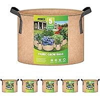iPower 5-Pack 5 Gallon Plant Grow Bags Thickened Nonwoven Aeration Fabric Pots Heavy Duty Durable Container, Strap Handles for Garden, Tan