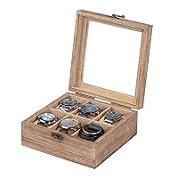 Watch Box, Watch Case for Men Women with Large Glass Lid, Wooden Watch Display Storage Box with 6 - Slots, Wood Mens Watch Box Organizer for Gift