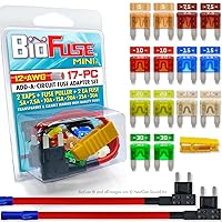 12 AWG Mini APM ATM 17 Piece Automotive Car Fuse Assortment and Holders Pack (2 Add-a-Circuit Fuse Tap Adapters, 14 Blade Fuses + Fuse Puller) 5A 7.5A 10A 15A 20A 25A 30A