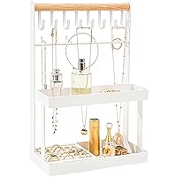 Lolalet Jewelry Organizer Stand Holder Mother's Day Gift, 4-Tier Cute Necklace Holder Stand Rack with 12 Hooks Place Rings Necklaces for Teen Girl Room Decor -White