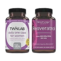 Reserveage Beauty Resveratrol 250 mg - Best Trans-Resveratrol - Vegan Antioxidant Supplement for Cellular 60 Vegetable Capsules & Heart Health & Twinlab TWL Women's Daily One 60 ct