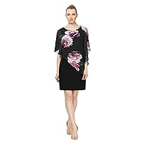 S.L. Fashions Women's Sleeveless Print Asymmetric Chiffon Overlay Dress