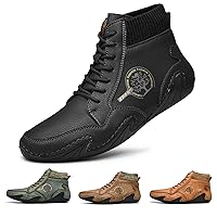 NUHEEL Mens Ankle Boots Casual Loafers Shoes Vintage Hand Stitching Comfort Driving Shoes Soft Leather Ankle Chukka Boots Breathable Lace-up Flats Oxford Shoes Anti Slip Walking Shoe for Work Office