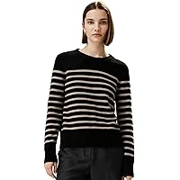 LilySilk 100% Cashmere Sweater for Women Basic Skinny Striped Round Collar Pullover for Fall Winter