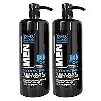 Dead Sea Collection TOP 10 ACTIVE Mens Body Wash - Pack of 2 (67.6 Fl. Oz) - 3 in 1 Body Wash for Men - Face Wash for Men with Shower Gel for Men and Shampoo for Men