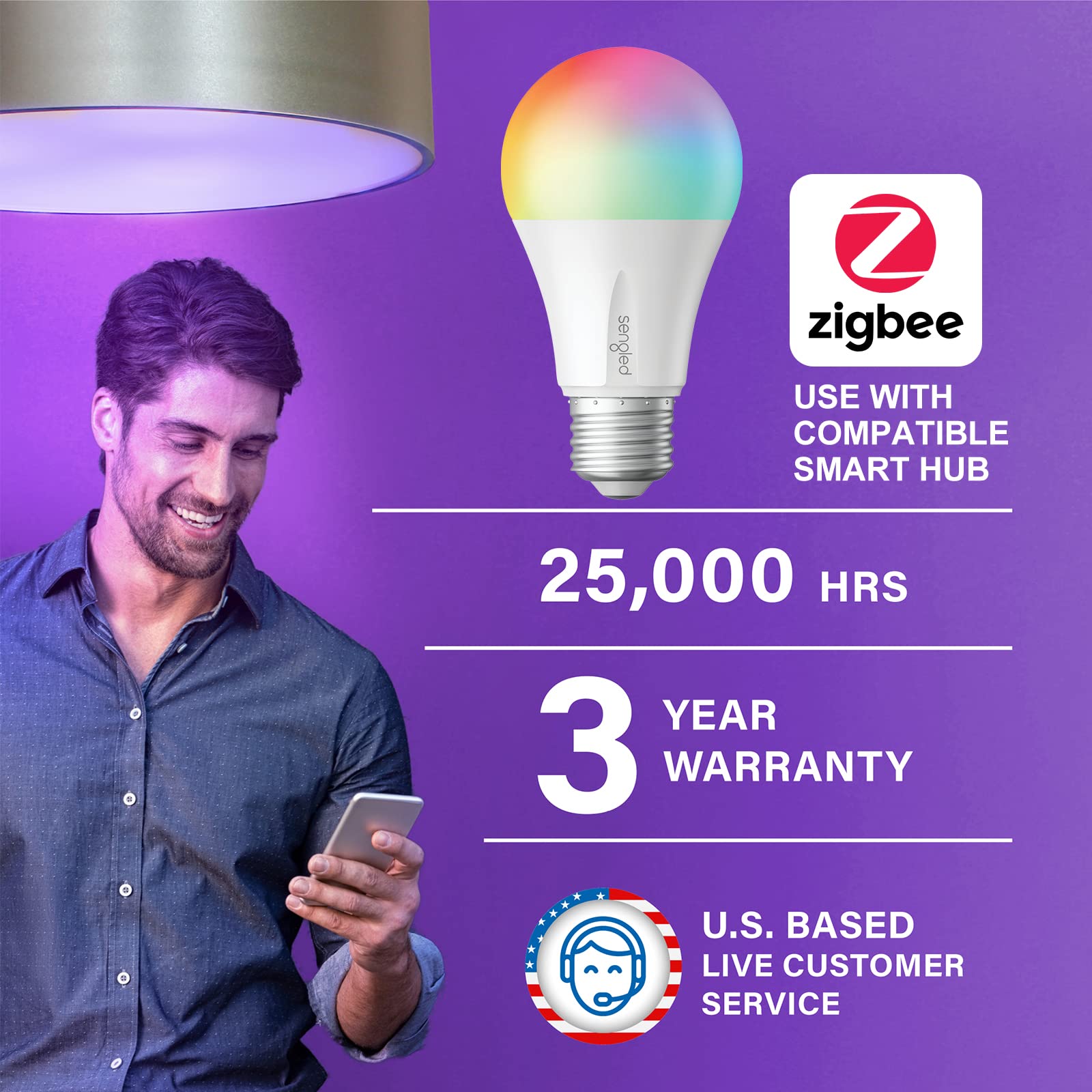Sengled Alexa Light Bulb, Zigbee Bulb Smart Hub Required, Works with Alexa and SmartThings, Voice Control with Echo Show 10 with built-in Hub, Color Changing 60W Equivalent A19 Smart Light Bulbs, 4PK