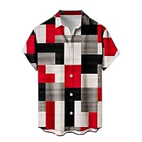 Mens Geometric Summer Shirts Casual Button Down Short Sleeve Beach Stylish Hawaiian Shirts Retro Bowling Shirt