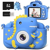 Kids Camera, Dinosaur Toddler Digital Camera for Boys Girls, Christmas Birthday Gifts, Selfie 1080P Camera for 3 4 5 6 7 8 9 Years Old Toys Dark Blue