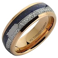Rose Gold Plated, Polished or Black Plated Tungsten Carbide 6mm or 8mm Wedding Band Blue Lapis Lazuli and Meteorite Inlay with Arrow