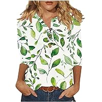 3/4 Sleeve Tops for Women 2024 Summer Shirts V Neck Floral Tshirts Button Peasant Blouses Loose Graphic Tees T-Shirts, Camisetas Estampadas Mujer, Camisetas de Verano para Mujer