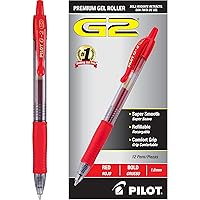 Pilot, G2 Premium Gel Roller Pens, Bold Point 1 mm, Pack of 12, Red