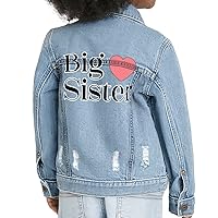 Big Sister Heart Toddler Denim Jacket - Themed Jean Jacket - Print Denim Jacket for Kids