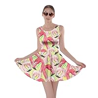 CowCow Womens Flamingo Birds Feather Summer Hot Tropical Poolside Partydress Beach Skater Dress, XS-5XL
