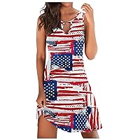 July Fourth Dresses Women American Flag Printed Off Shoulder Cami Plus Size Dress