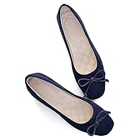Ladies Faux Suede Summer Casual Cute Dress Flats Outdoor Walking Shoes T-Black Blue US 8.5
