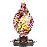LUJII Ice Cream Shaped Spiral Hummingbird Feeder for Outdoors Hanging, Hand Blown Glass, 28 fl.oz, Leak Proof & Rustproof, Includes an Ant Moat with Hook, Unique & Stylish Glass Art & Decor (Purple)