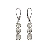 1.00 CTW Natural Diamond Polki Statement Dangles 925 Sterling Silver Platinum Plated Slice Diamond Earrings