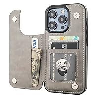 Compatible with iPhone 15 Pro Wallet Case with Card Holder, PU Leather Kickstand Card Slots Case, Double Magnetic Clasp and Durable Shockproof Cover 6.1 Inch (Gray)