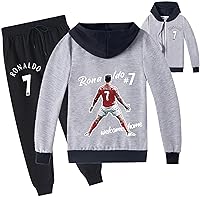 Kid Cristiano Ronaldo Full Zip Hooded Jakcets and Sweatpants Set,Classic Long Sleeve Hoodie Cotton Sweatsuit for Boys