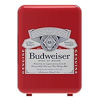 Budweiser MIS135BUD, Mini Portable Compact Personal Fridge Cooler, 4 Liter Capacity Chills Six 12 oz Cans, 100% Freon-Free & Eco Friendly, RED