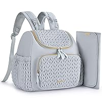 mommore Diaper Bag Small Diaper Backpack Stylish Baby Newborn Travel Backpacks with Insulated Pockets, Changing Pad, Stroller Straps (Light Blue, Small)
