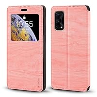 Oppo Realme X7 Pro Case, Wood Grain Leather Case with Card Holder and Window, Magnetic Flip Cover for Oppo Realme X7 Pro