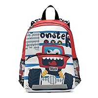 Kids Backpack,Funny Cute Red Monster Truck Lightweight Preschool Backpack for Toddlers Boys Girls with Chest clip