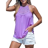 CUPSHE Women Tops Sleeveless Halter Neck Cami Blouses Lace Cutout Shirt Casual Summer