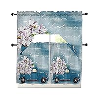 ALAGEO Curtain Tier and Swag Set White Magnolia Flower Swag Kitchen Valance Blue Truck Oil Painting Curtains Swag for Kitchen Window Treatment Valances Tiers Set 55