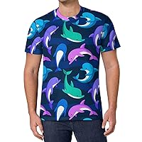 Colorful Dolphins Men's T Shirts Full Print Tees Crew Neck Short Sleeve Tops