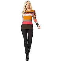 Women's Striped Boat Neck Rib Top Long Sleeve Fitted Rib Boat Neck Sweater VT34940