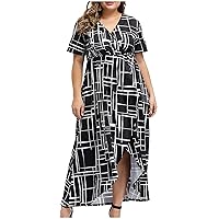 Plus Size Maxi Dress for Women, Summer Casual Short Sleeve Floral Printed Long Dress for Beach and Vacation