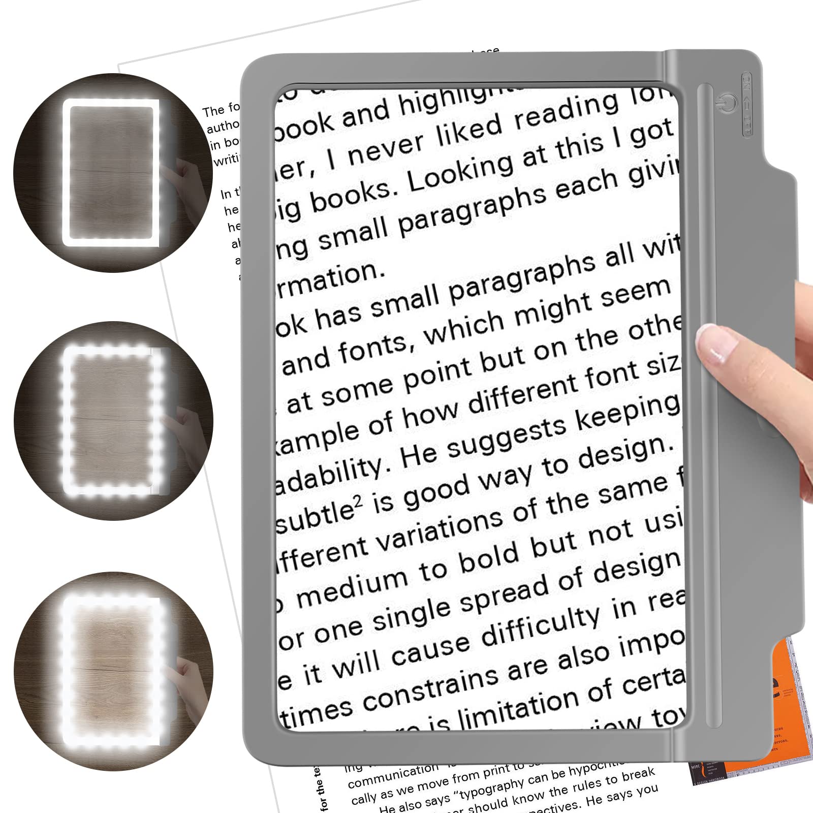 4X Magnifying Glass for Reading, Large and Lightweight Magnifier with 36 Ultra-Bright Dimmer LED Lights Provide Full-Page Viewing Area Evenly Lit Perfect for Low Vision Person and Seniors(Grey)