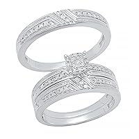 Dazzlingrock Collection 0.35 Carat (ctw) Round White Diamond Illusion Framed Wedding Trio Ring Set for Men & Women in 925 Sterling Silver