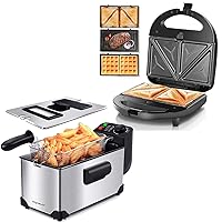Aigostar Deep Fryer and Sandwich Maker Panini Press Grill, 3 in 1 Waffle Maker with Removable Non-stick Plates, Electric Deep Fat Fryers with Baskets and Electric Grilled Cheese Maker