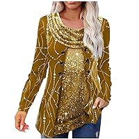 Womens Sparkly Sequin Top Fall Long Sleeves T Shirts Glitter Blouse Crew Neck Ruched Sparkle Dressy Party Club Tops