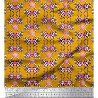 Soimoi Viscos Chiffon Gold Fabric - by The Yard - 42 Inch Wide - Leaves, Rose & Flower Floral Material - Nature-Inspired and Chic Fusion for Fashion and Home Printed Fabric