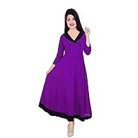 Indian Women's Long Dress Purple Color Tunic Party Wear Frock Suit Ethnic Maxi Dress Plus Size