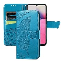 Nokia G300 Case Premium PU Leather Emboss Wallet Case with Card Holder Kickstand Magnetic Shockproof Flip Folio Protection Cover for Nokia G300 Butterfly Blue SD