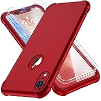 ORETECH Designed for iPhone XR Case, with[2 x Tempered Glass Screen Protector] 360 Full Body Shockproof Anti Scratch Protection Cover Hard PC Soft Rubber Silicone Case for iPhone XR 6.1'' 2018 Red